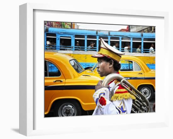 Member of a Music Band. Streets of Kolkata. India-Mauricio Abreu-Framed Photographic Print