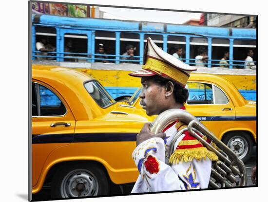 Member of a Music Band. Streets of Kolkata. India-Mauricio Abreu-Mounted Photographic Print