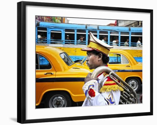 Member of a Music Band. Streets of Kolkata. India-Mauricio Abreu-Framed Photographic Print