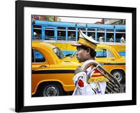 Member of a Music Band. Streets of Kolkata. India-Mauricio Abreu-Framed Photographic Print