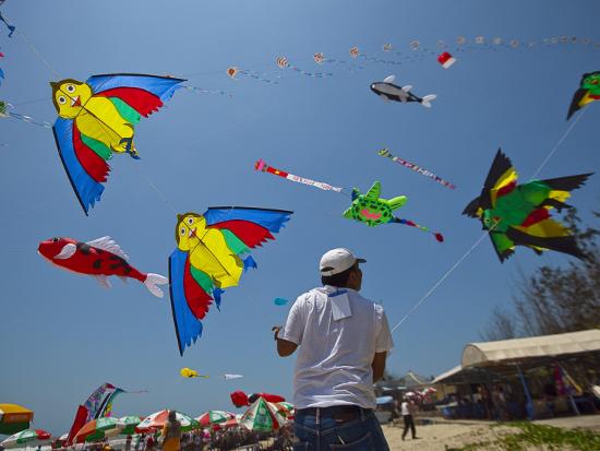 'Member of Indonesia Kite Team Flies Kite with Series of