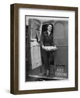 Member of Red Cross Clubmobile Katherine Spaatz, Dispensing Doughnuts, Coffee, Cigarettes and Gum-Bob Landry-Framed Photographic Print