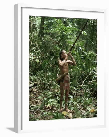 Member of the Penan Tribe with Blowpipe, Mulu Expedition, Sarawak, Island of Borneo, Malaysia-Robin Hanbury-tenison-Framed Photographic Print