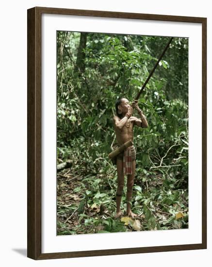 Member of the Penan Tribe with Blowpipe, Mulu Expedition, Sarawak, Island of Borneo, Malaysia-Robin Hanbury-tenison-Framed Photographic Print