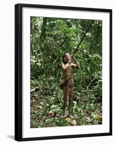 Member of the Penan Tribe with Blowpipe, Mulu Expedition, Sarawak, Island of Borneo, Malaysia-Robin Hanbury-tenison-Framed Photographic Print