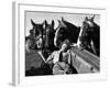 Member of the Women's Land Army a Sleep in the Back of a Hay Cart While the Horses Look On-null-Framed Photographic Print
