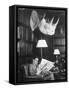 Member Reading Newspaper in Smoking Room at the Harvard Club Beneath a Rhino Head Trophy-Alfred Eisenstaedt-Framed Stretched Canvas