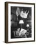 Member Reading Newspaper in Smoking Room at the Harvard Club Beneath a Rhino Head Trophy-Alfred Eisenstaedt-Framed Photographic Print