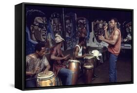 Members from 'The Blackstone Rangers' Gang Drumming in their Hang Out, Chicago, IL, 1968-Declan Haun-Framed Stretched Canvas