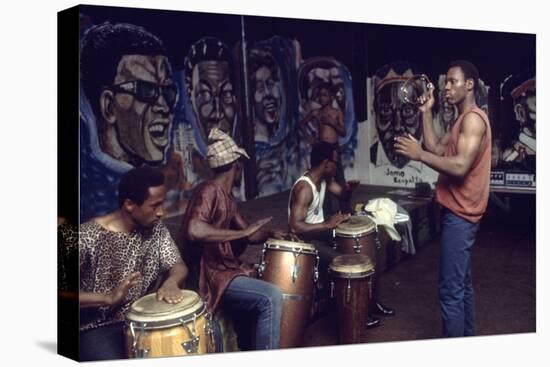 Members from 'The Blackstone Rangers' Gang Drumming in their Hang Out, Chicago, IL, 1968-Declan Haun-Stretched Canvas
