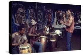 Members from 'The Blackstone Rangers' Gang Drumming in their Hang Out, Chicago, IL, 1968-Declan Haun-Stretched Canvas