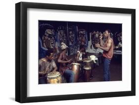 Members from 'The Blackstone Rangers' Gang Drumming in their Hang Out, Chicago, IL, 1968-Declan Haun-Framed Photographic Print