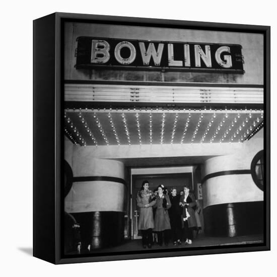 Members of a Women's Bowling League Exiting the Bowling Alley-Charles E^ Steinheimer-Framed Stretched Canvas