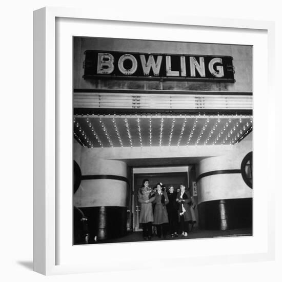 Members of a Women's Bowling League Exiting the Bowling Alley-Charles E^ Steinheimer-Framed Photographic Print