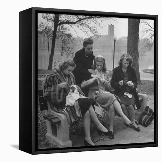 Members of Ballet Russe Sitting in a Park Mending their Shoes and their Tights-Myron Davis-Framed Stretched Canvas