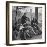 Members of Ballet Russe Sitting in a Park Mending their Shoes and their Tights-Myron Davis-Framed Photographic Print