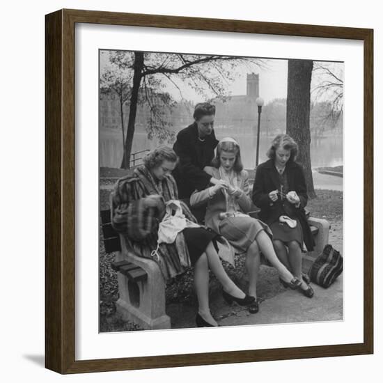 Members of Ballet Russe Sitting in a Park Mending their Shoes and their Tights-Myron Davis-Framed Photographic Print