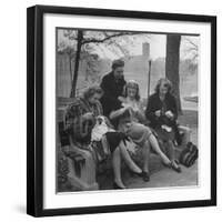 Members of Ballet Russe Sitting in a Park Mending their Shoes and their Tights-Myron Davis-Framed Photographic Print
