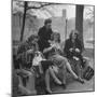 Members of Ballet Russe Sitting in a Park Mending their Shoes and their Tights-Myron Davis-Mounted Photographic Print