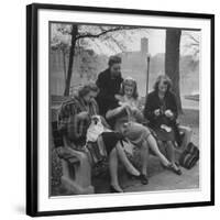 Members of Ballet Russe Sitting in a Park Mending their Shoes and their Tights-Myron Davis-Framed Photographic Print