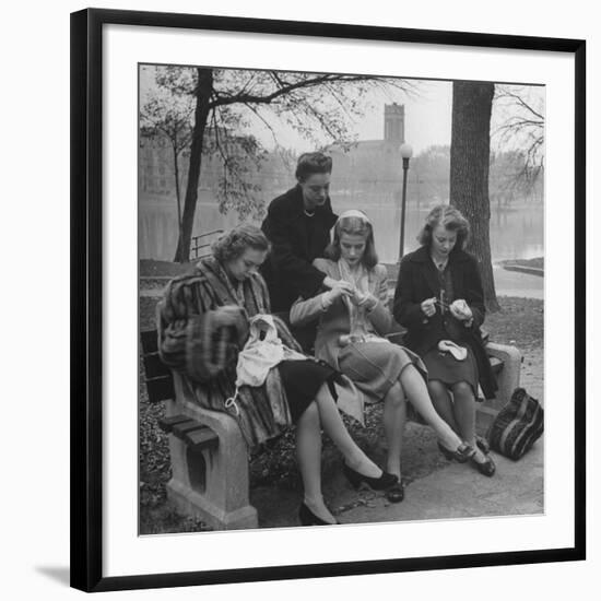 Members of Ballet Russe Sitting in a Park Mending their Shoes and their Tights-Myron Davis-Framed Photographic Print