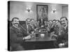 Members of Handlebar Club Sitting at Table and Having Formal Beer Session-Nat Farbman-Stretched Canvas
