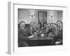 Members of Handlebar Club Sitting at Table and Having Formal Beer Session-Nat Farbman-Framed Photographic Print