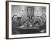 Members of Handlebar Club Sitting at Table and Having Formal Beer Session-Nat Farbman-Framed Photographic Print