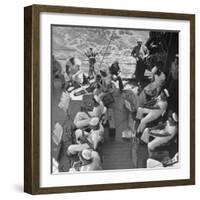 Members of Ship's Band Aboard US Navy Cruiser Playing on Deck, Daily Musical Practice During WWII-Ralph Morse-Framed Photographic Print