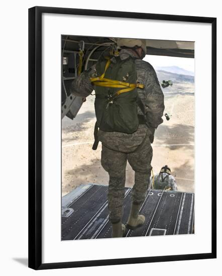 Members of the 820th Red Horse Squadron Jump from a CH-47 Chinook-Stocktrek Images-Framed Photographic Print