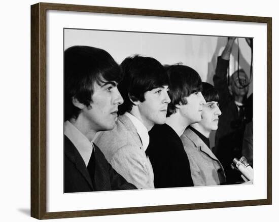 Members of the Beatles During an Interview at Los Angeles International Airport-Bill Ray-Framed Premium Photographic Print