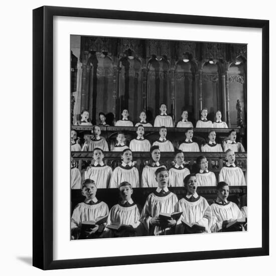 Members of the Boys Choir at St. John the Divine Episcopal Church Singing During Services-Cornell Capa-Framed Photographic Print