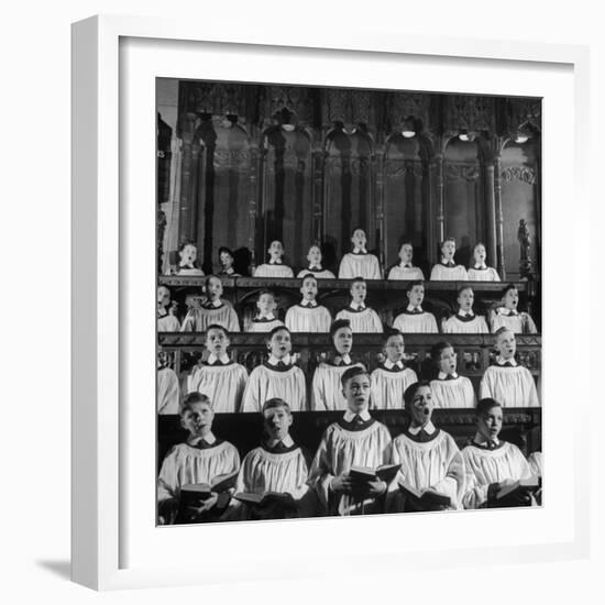 Members of the Boys Choir at St. John the Divine Episcopal Church Singing During Services-Cornell Capa-Framed Photographic Print