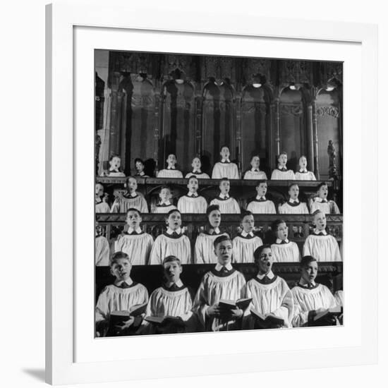 Members of the Boys Choir at St. John the Divine Episcopal Church Singing During Services-Cornell Capa-Framed Photographic Print