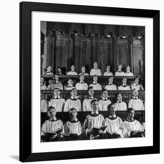 Members of the Boys Choir at St. John the Divine Episcopal Church Singing During Services-Cornell Capa-Framed Photographic Print