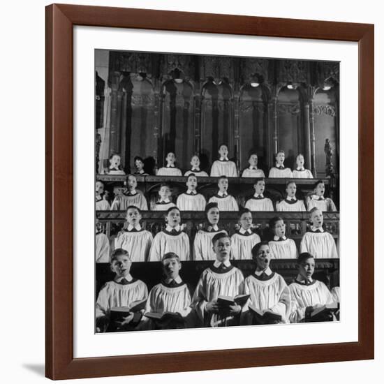 Members of the Boys Choir at St. John the Divine Episcopal Church Singing During Services-Cornell Capa-Framed Photographic Print