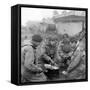 Members of the British 49th Armoured Personnel Carrier Regiment Cooking on the Side of a Road-George Silk-Framed Stretched Canvas