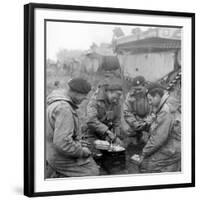 Members of the British 49th Armoured Personnel Carrier Regiment Cooking on the Side of a Road-George Silk-Framed Photographic Print
