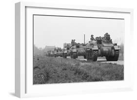 Members of the British 49th Armoured Personnel Carrier Regiment Riding Along a Line of Tanks-George Silk-Framed Photographic Print