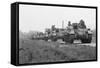 Members of the British 49th Armoured Personnel Carrier Regiment Riding Along a Line of Tanks-George Silk-Framed Stretched Canvas