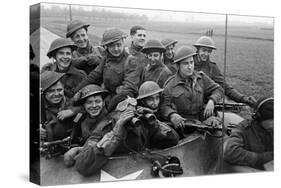 Members of the British 49th Armoured Personnel Carrier Regiment Riding Along a Line of Tanks-George Silk-Stretched Canvas