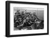 Members of the British 49th Armoured Personnel Carrier Regiment Riding Along a Line of Tanks-George Silk-Framed Photographic Print