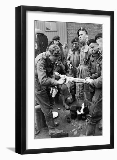 Members of the British 49th Armoured Personnel Carrier Regiment Skin a Rabbit for a Meal-George Silk-Framed Photographic Print