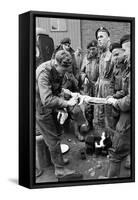 Members of the British 49th Armoured Personnel Carrier Regiment Skin a Rabbit for a Meal-George Silk-Framed Stretched Canvas