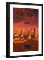 Members of the Planets Advanced Civilization Leaving Mars-null-Framed Art Print