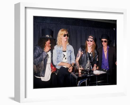 Members of the Rock Group Guns N' Roses Slash, Duff Mckagan, Axl Rose and Izzy Stradlin-null-Framed Premium Photographic Print