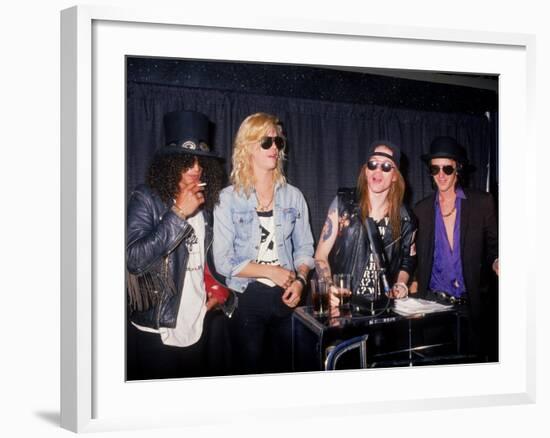Members of the Rock Group Guns N' Roses Slash, Duff Mckagan, Axl Rose and Izzy Stradlin-null-Framed Premium Photographic Print