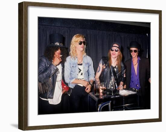 Members of the Rock Group Guns N' Roses Slash, Duff Mckagan, Axl Rose and Izzy Stradlin-null-Framed Premium Photographic Print