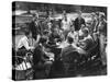 Members of the Throop Club Playing a Poker Game in the Courtyard of their Club Building-Bernard Hoffman-Stretched Canvas