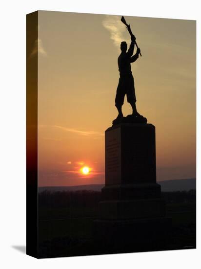 Memorial Statue of a Civil War Soldier on Cemetery Ridge on Gettysburg Battlefield-null-Stretched Canvas